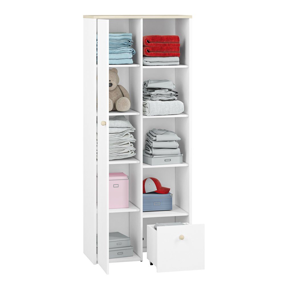 Lomadox Regal ELVA-131, Schrank mit offenen Fächern in weiß mit Fjord Buche Nb. 80/193/40 cm