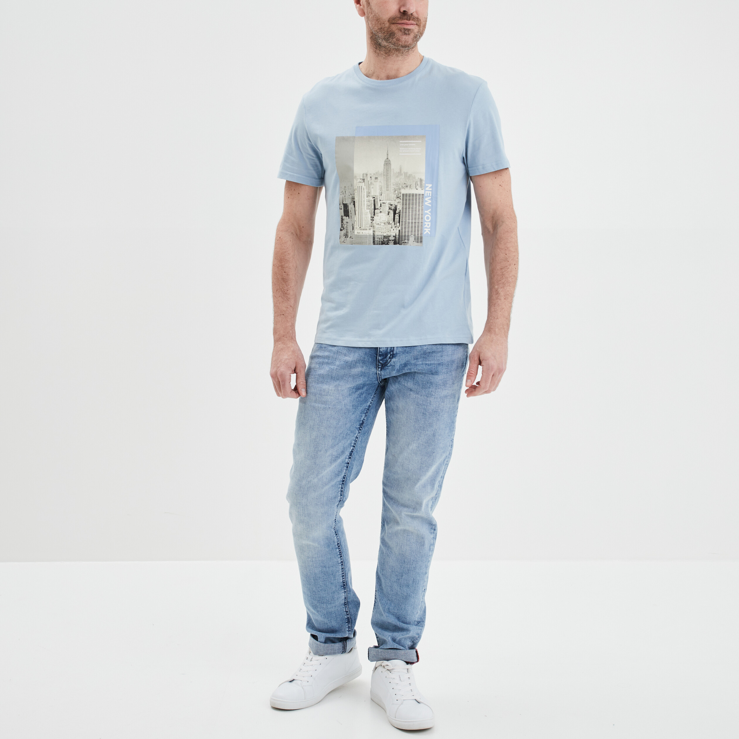T-shirt manches courtes coton bleu ciel homme | La Halle