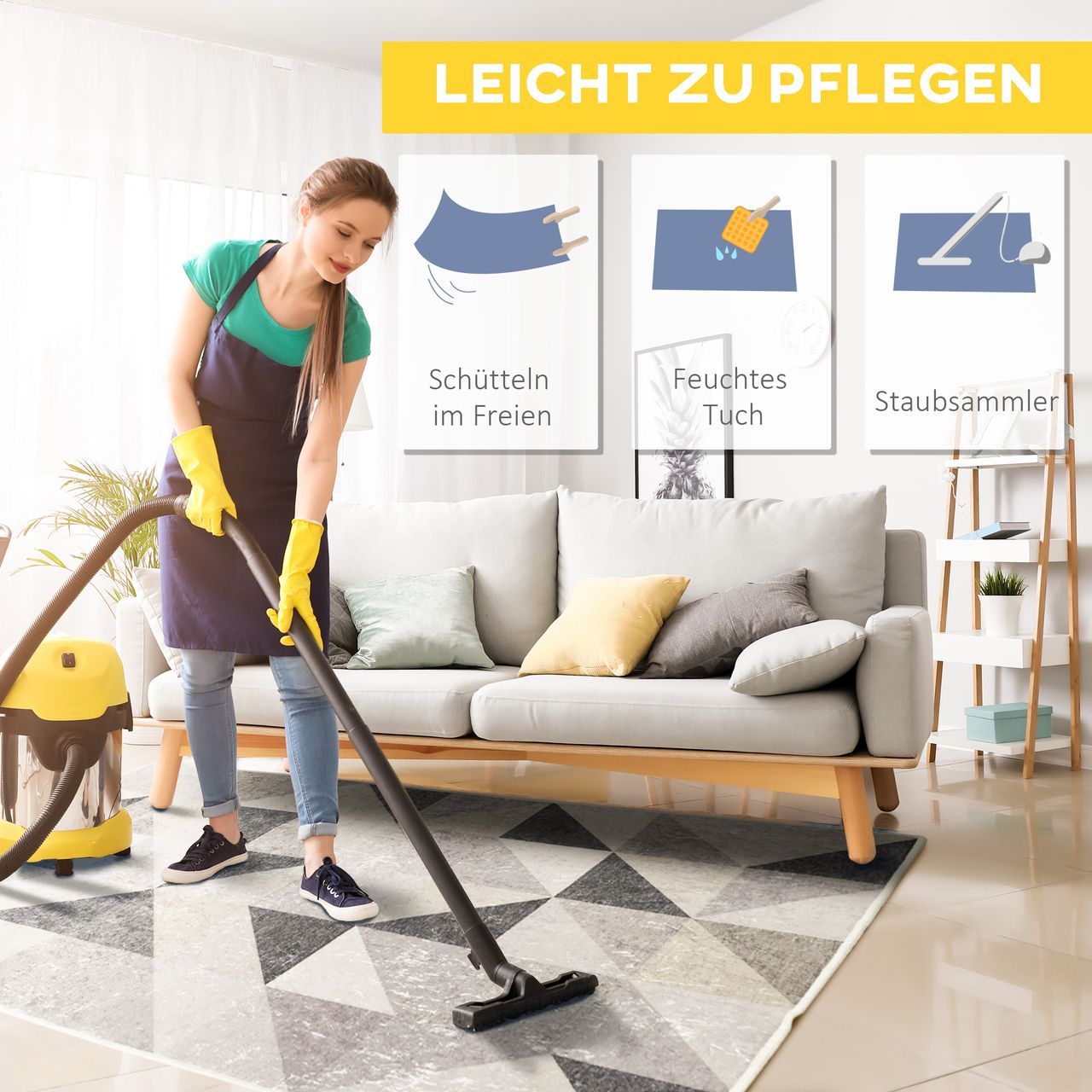 HOMCOM Teppich im Trenddesign moderner Teppich mit geometrischen Formen für Wohnzimmer Schlafzimmer Küche Polyester Grau Schwarz Weiß 120 x 170 cm