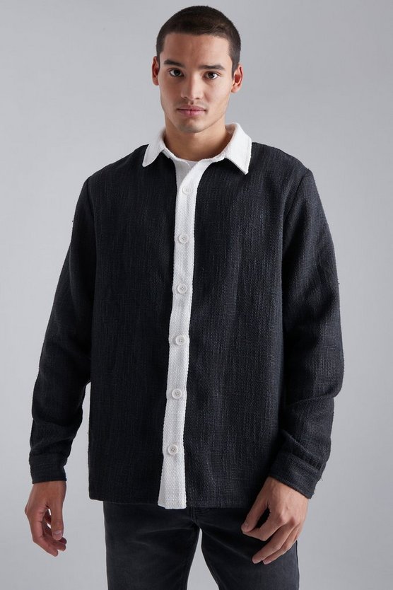 Bouclee-Overshirt mit Kontrast-Detail