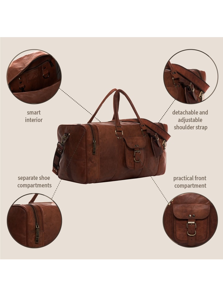 SID & VAIN Leder-Reisetasche echt Leder Weekender groß braun-60 in braun günstig kaufen L