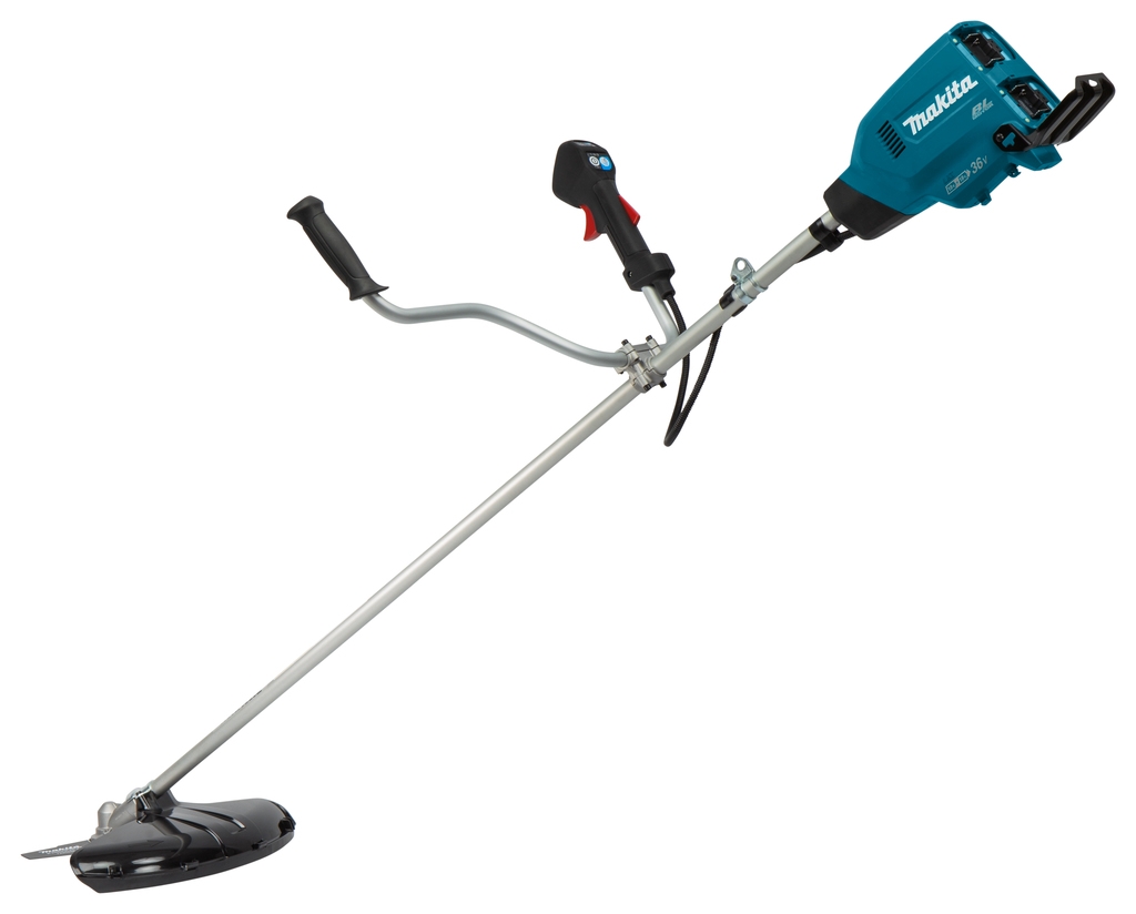 Desbrozadora inalámbrica Makita DUR369AZ con mango en U, 2 x 18 voltios (baterías y cargador no incluidos).