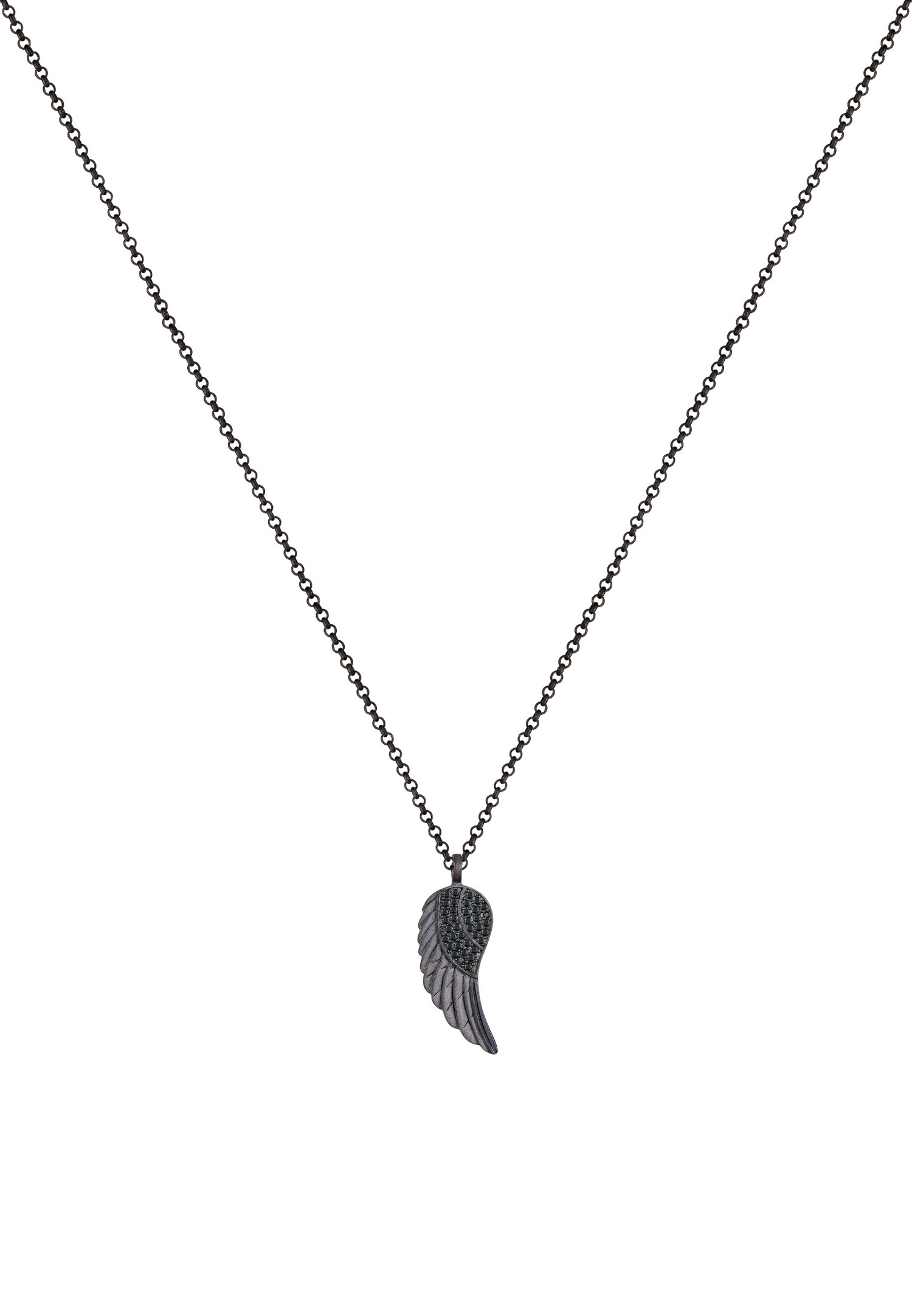 Colar masculino KUZZOI com pingente de asa oxidada em preto e cristais de zircônia cúbica (prata de lei 925)