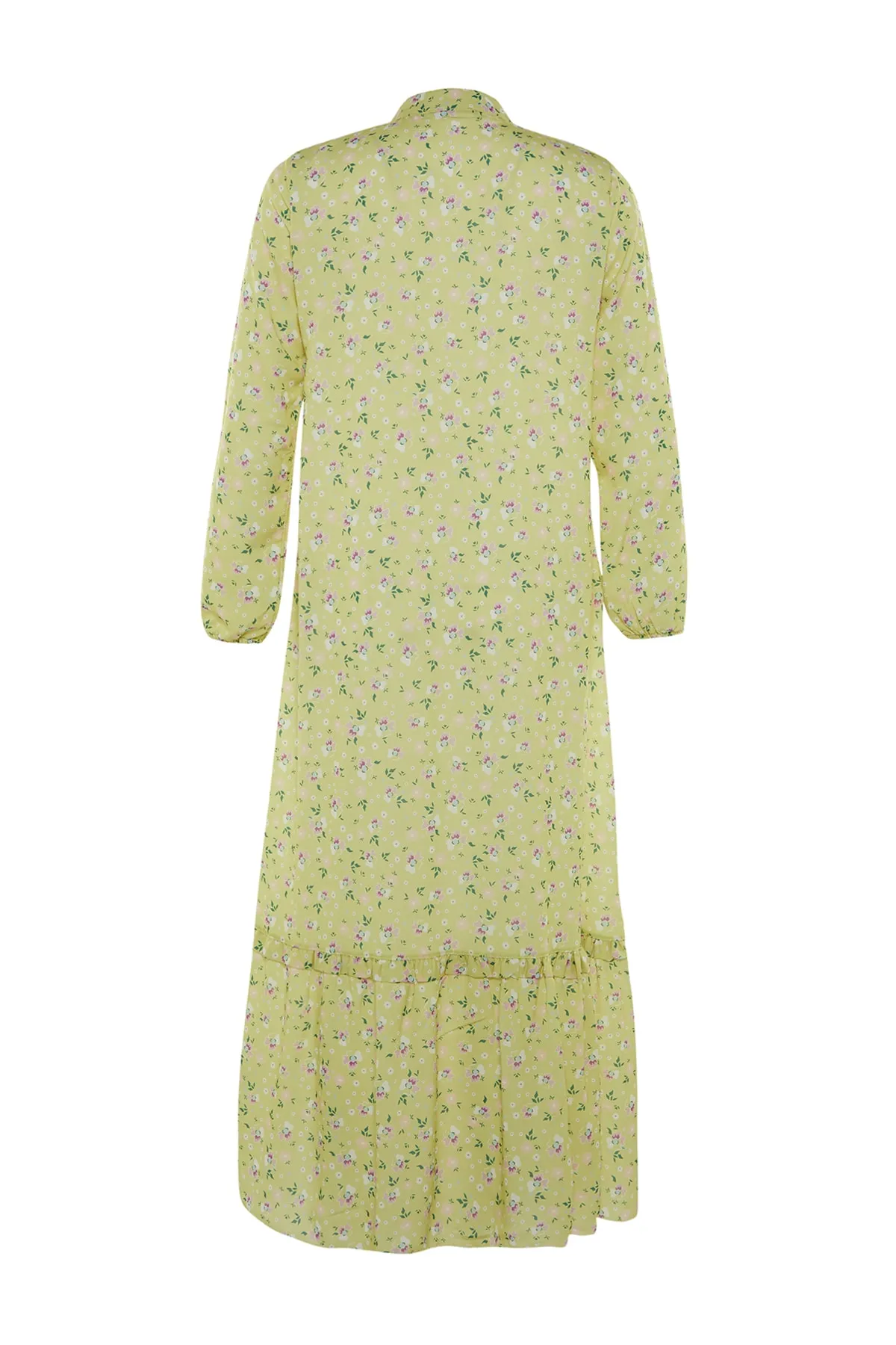Trendyol Modest  Hellgelbes, gewebtes Kleid mit Blumenmuster, halber Knopfleiste und Rüschenspitze, gefüttert TCTSS21EL3353