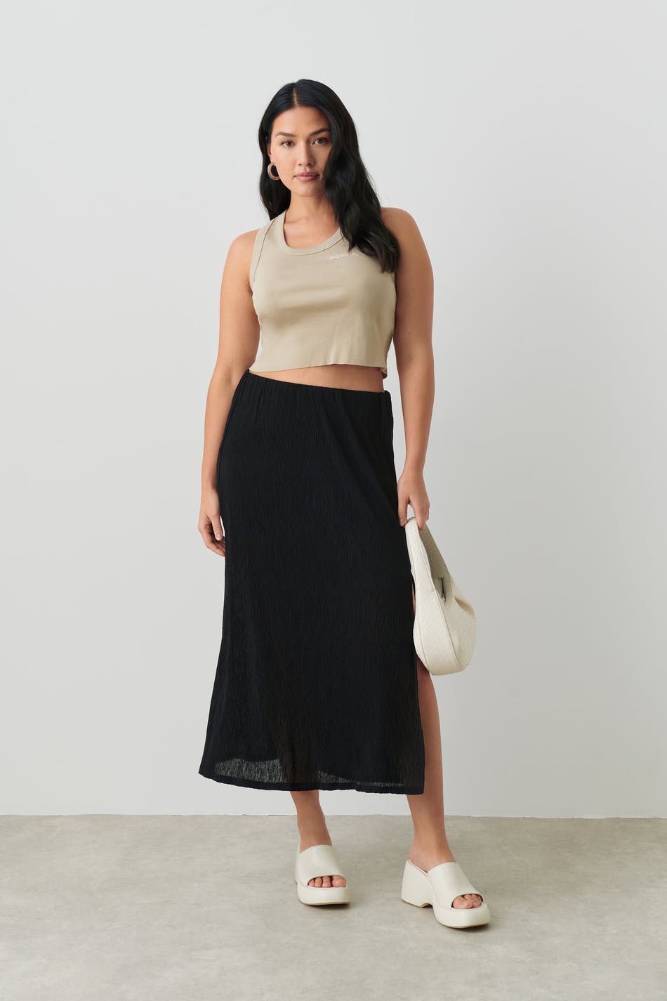 Crinkled midi skirt