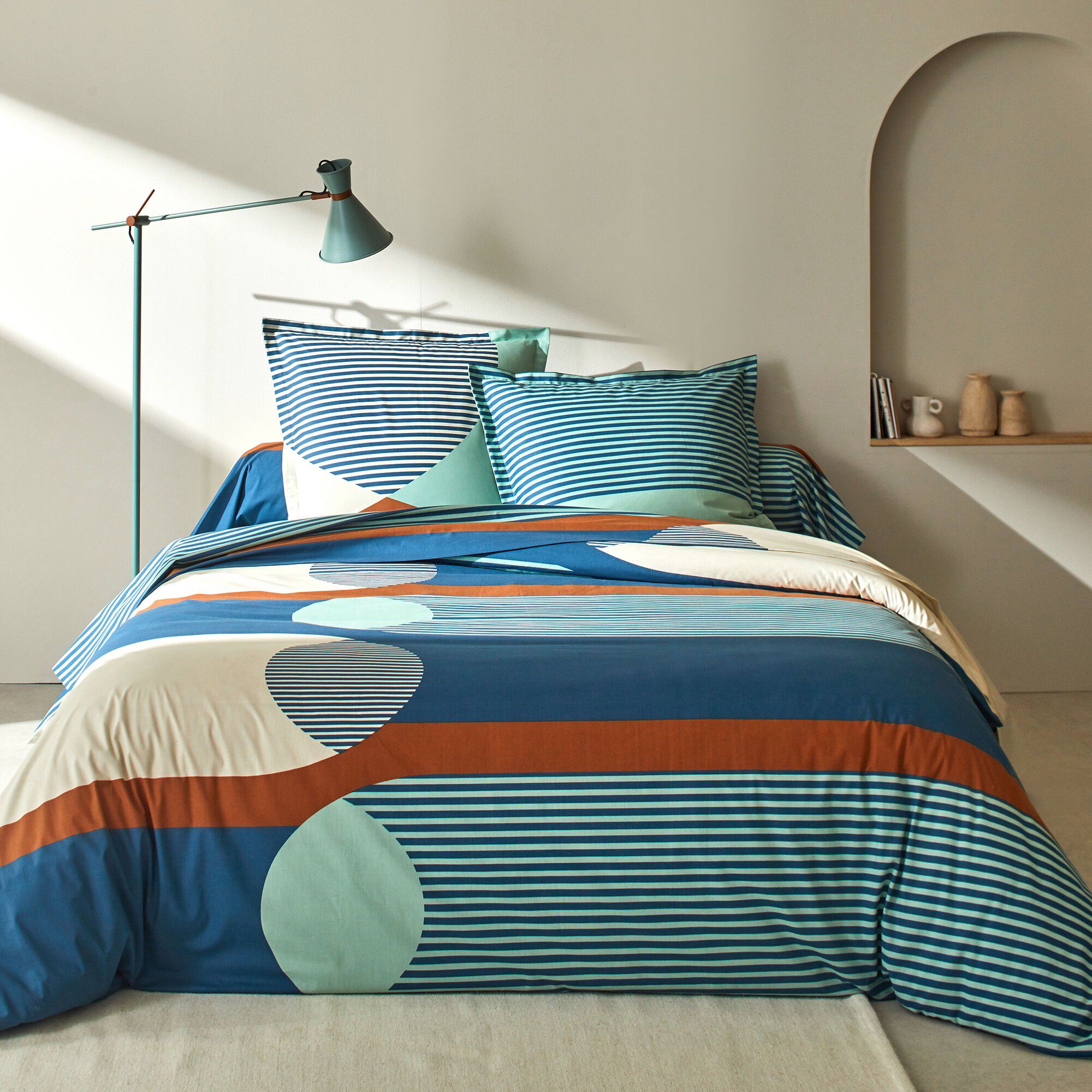 Linge de lit Nico en coton imprimé rayures style graphique