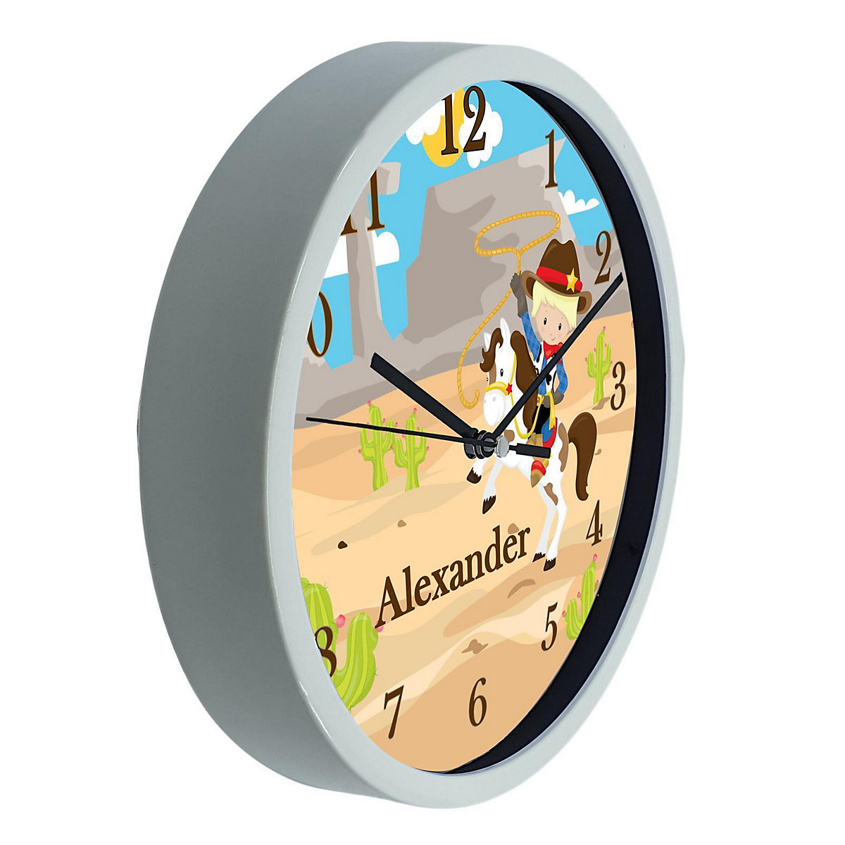 Kinder Wanduhr personalisiert mit Name Cowboy