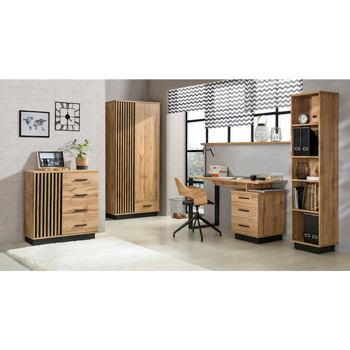 Jugendzimmer-Set Kinderzimmer Lamia 4-teilig Wotan Eiche schwarz