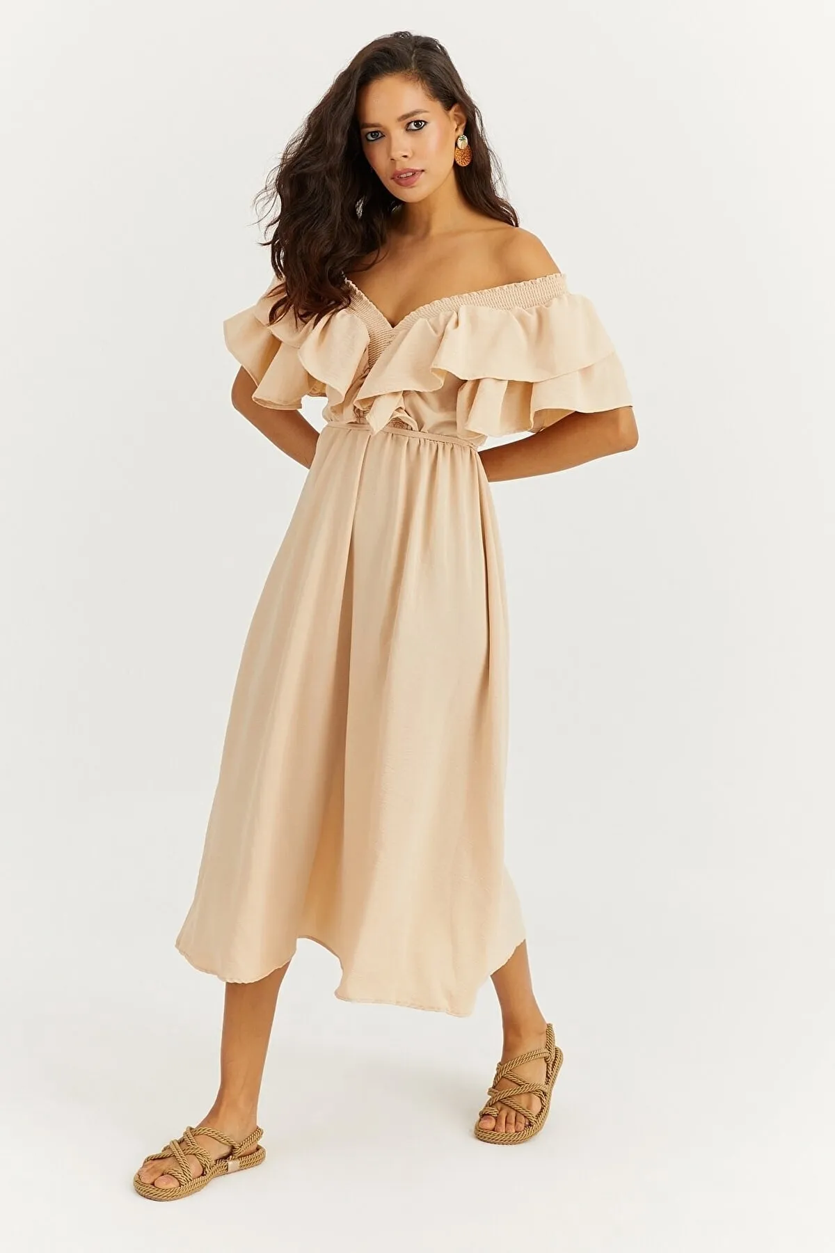 Cool & Sexy  Damen-Vanilla-V-Volantkleid vorne hinten KS113 für Damen