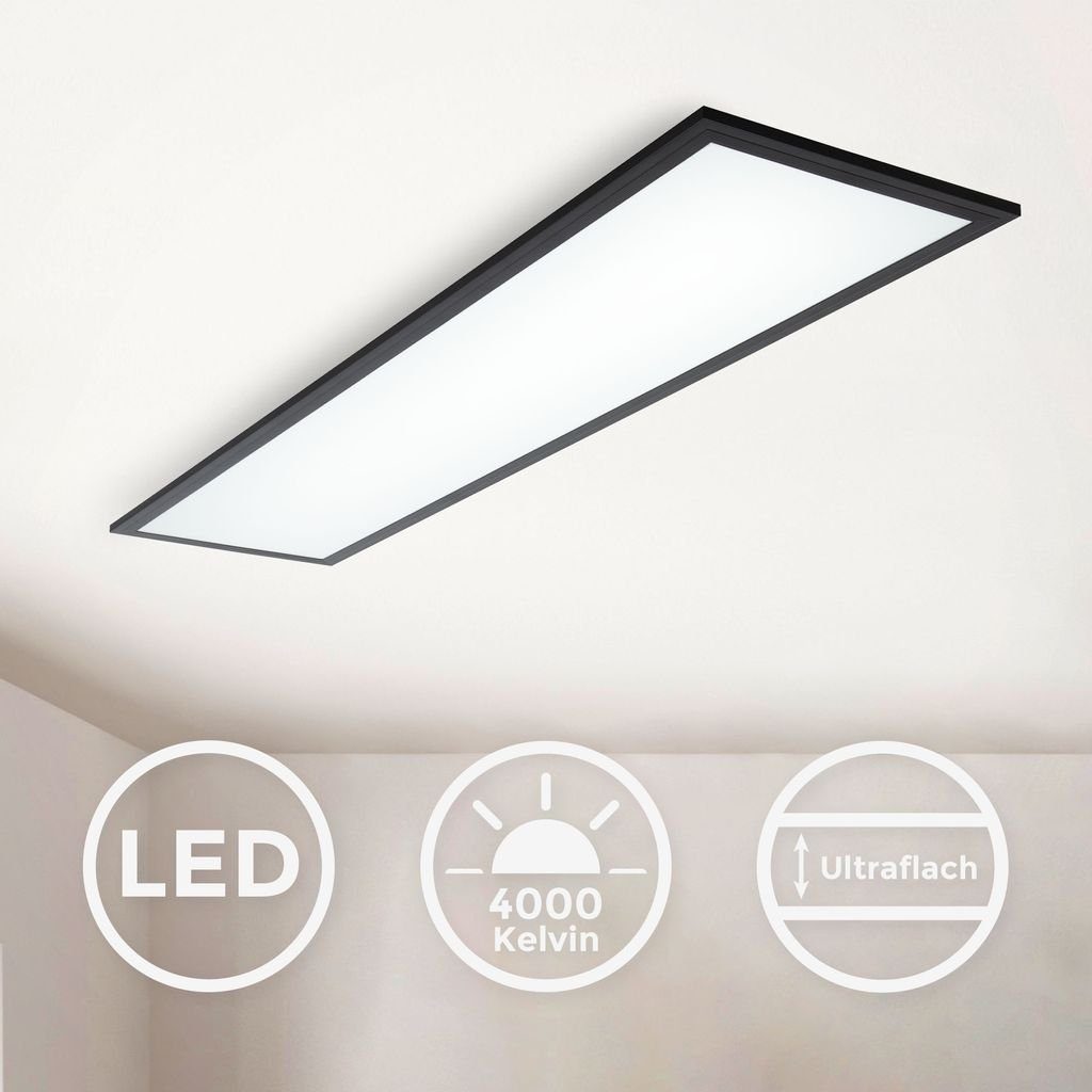 B.K.Licht Deckenleuchte LED Panel Schwarz Decke 100x25cm Wohnzimmer BKL1497, LED fest integriert, Neutralweiß, Deckenlampe 22W 2200lm 4000K neutralweiß Büro Flur