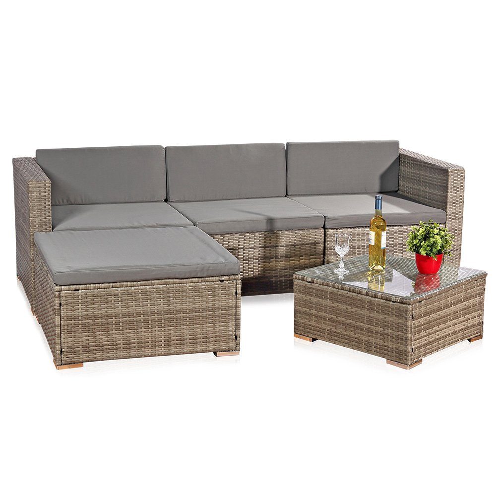 Mucola Gartenlounge-Set Polyrattan Lounge 5tlg. Gartengarnitur Sitzgruppe Sitzgarnitur Sofa, (Set, 5-tlg), Schraub-Ausgleich-Standfüße