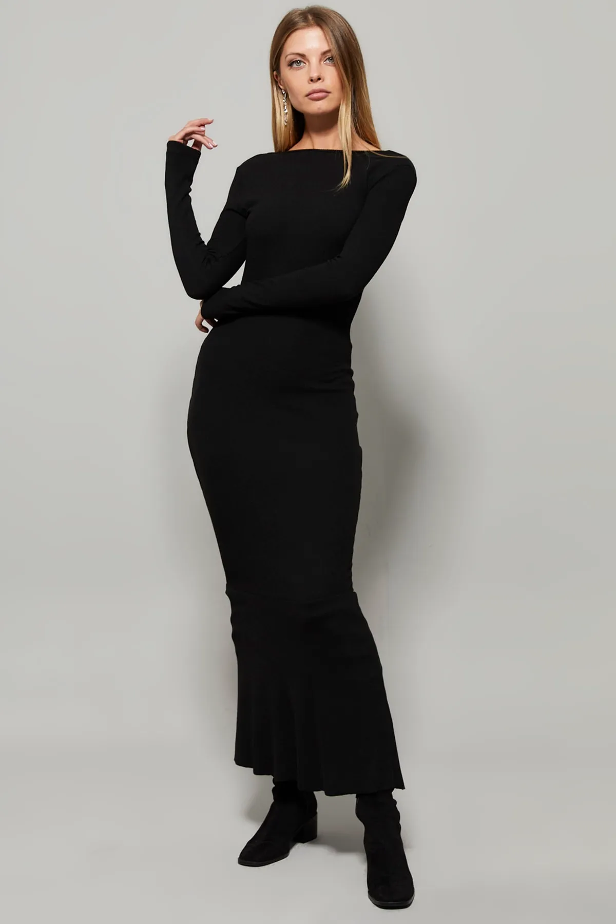 Cool & Sexy  Schwarzes Maxikleid mit U-Ausschnitt für Damen EY1129