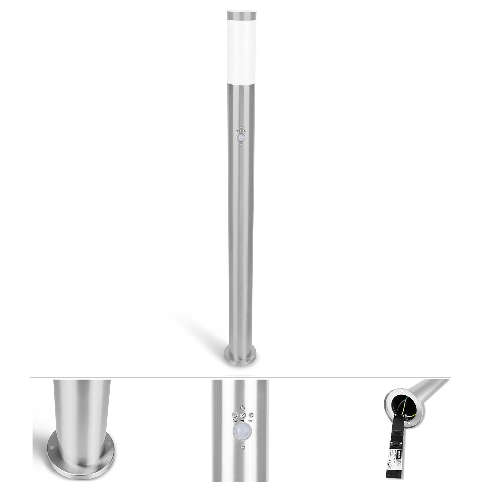 Grafner Gartenleuchte Grafner® 110cm Edelstahl Wegleuchte mit Bewegungsmelder WL10191, ohne Leuchtmittel, Sockel Ø 11 cm, Abmessungen: Höhe 110 cm, Ø 7,7 cm, Bewegungsmelder