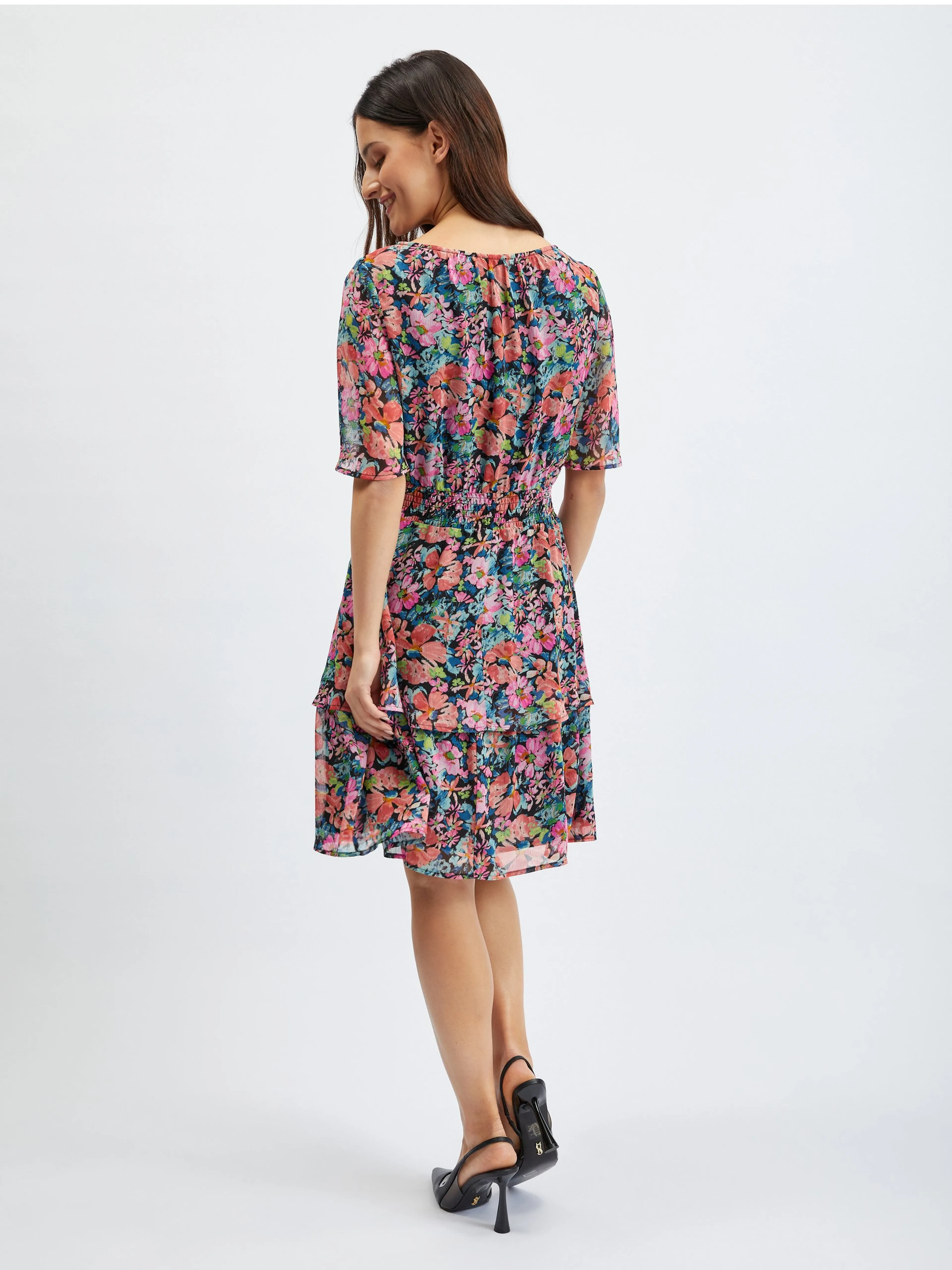 Rotes und schwarzes Damen-Blumenkleid ORSAY