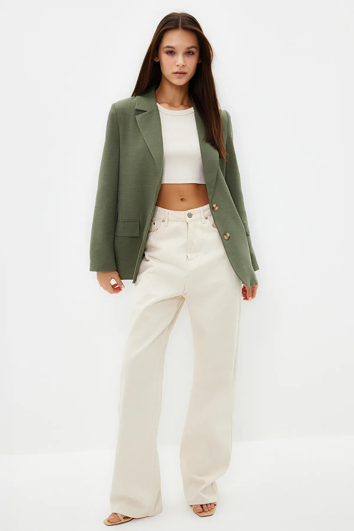 Trendyol Collection  Mintfarbene, regelmäßig gefütterte, gewebte Blazerjacke TWOAW23BC00132