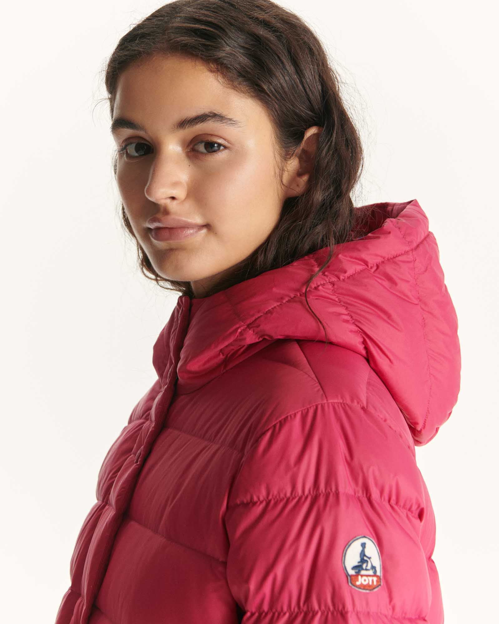Doudoune droite à capuche Rose cerise Jane