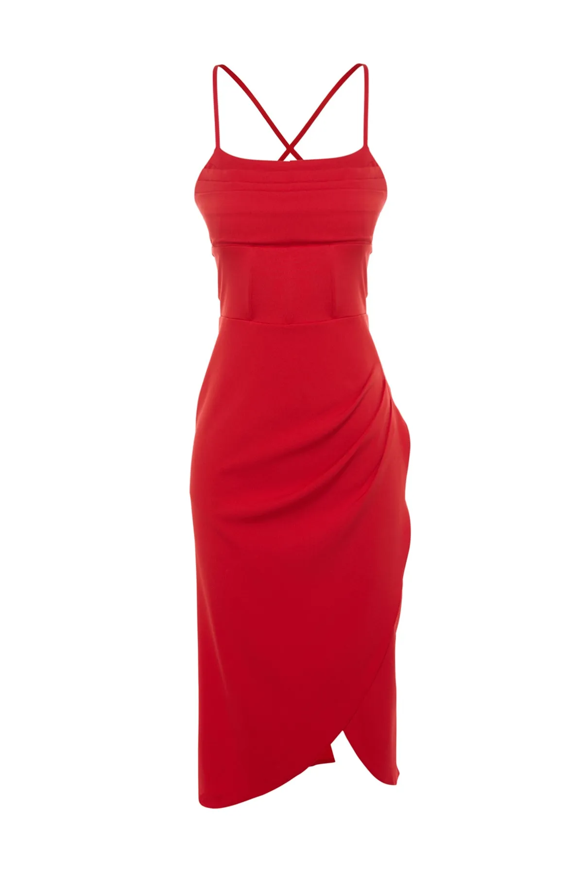 Trendyol Collection  Rotes zweireihiges gewebtes Abendkleid TPRSS23EL00093