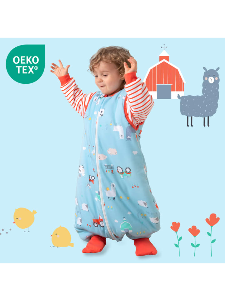 Schlummersack Bio Schlafsack mit Füßen und umklappbaren Bündchen 2.5 TOG in Blau günstig kaufen