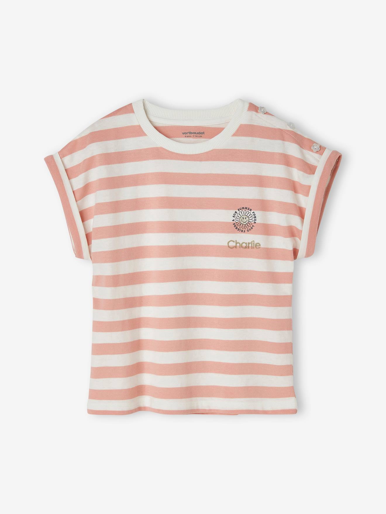 T-shirt rayé personnalisable fille rayé rose