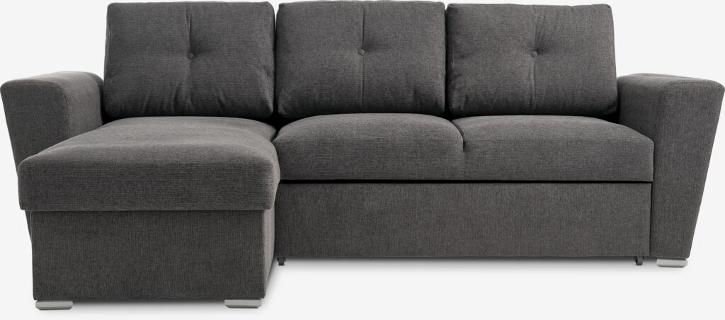 VEJLBY Sofá cama com chaise longue VEJLBY tecido cinza escuro