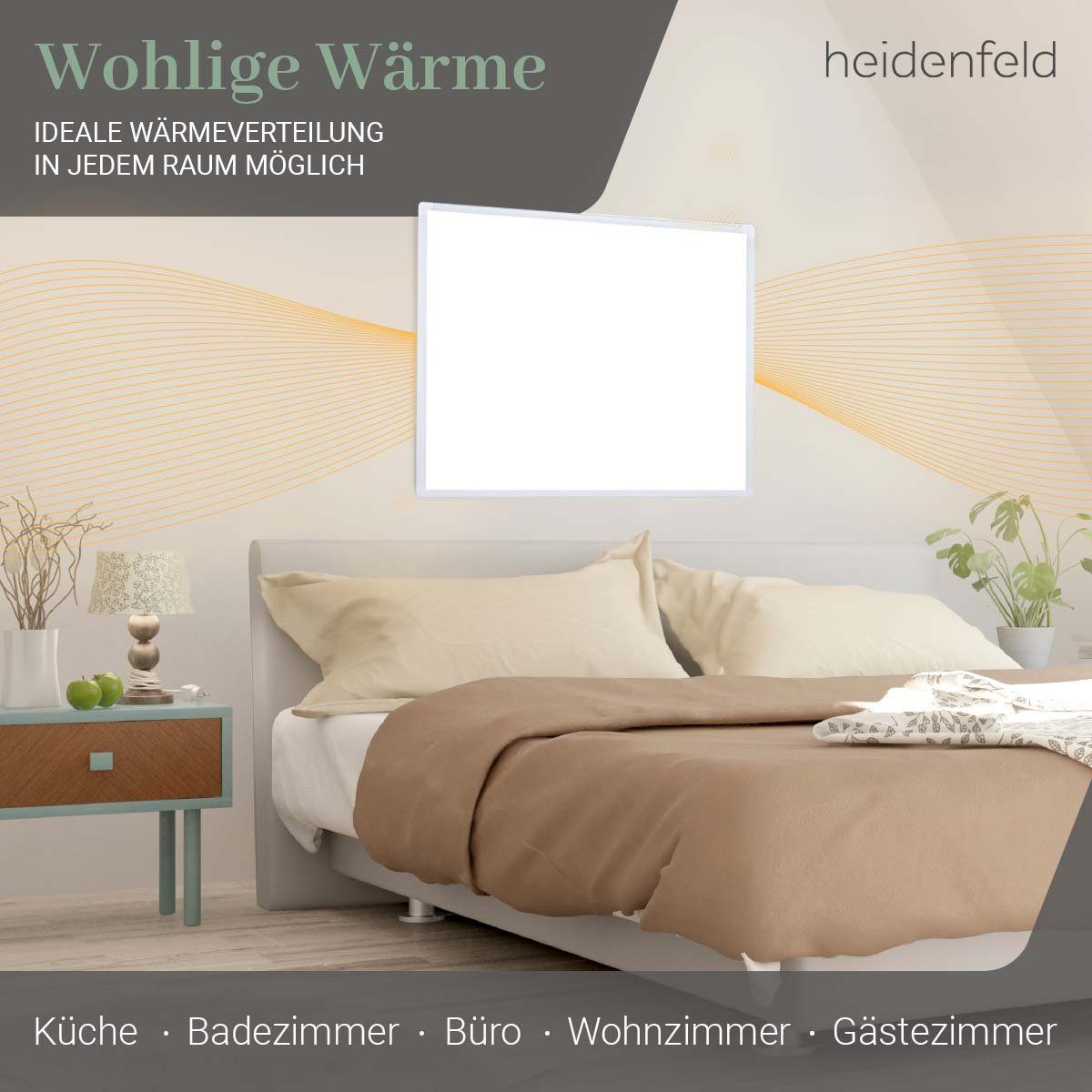 Heidenfeld Infrarotheizung 300 - 1200 Watt Infrarotheizung HF-HP100-1, 10 Jahre Garantie, Infrarot Wandheizung Elektroheizung Heizung Heizkörper mit Stecker