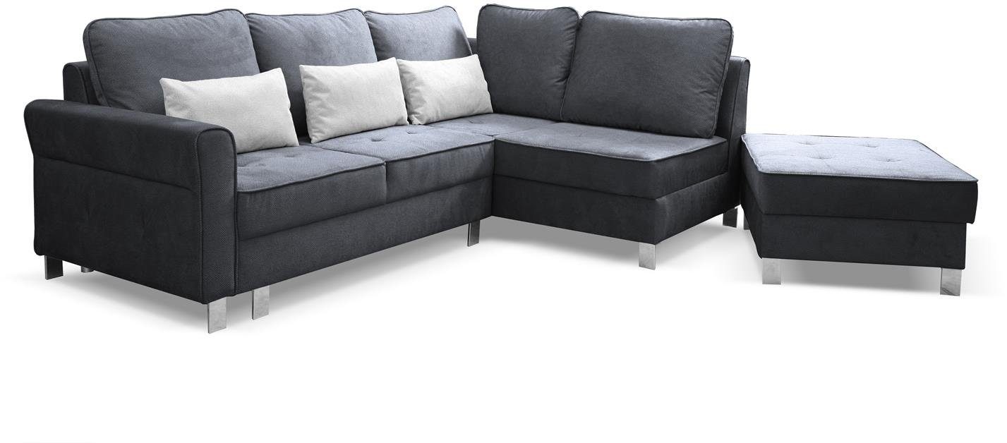 Beautysofa Polsterecke Hilton L, Ottomane links oder rechts, mit Metallbeine, Velour Polsterecke, Eckcouch mit Schlaffunktion und Hocker