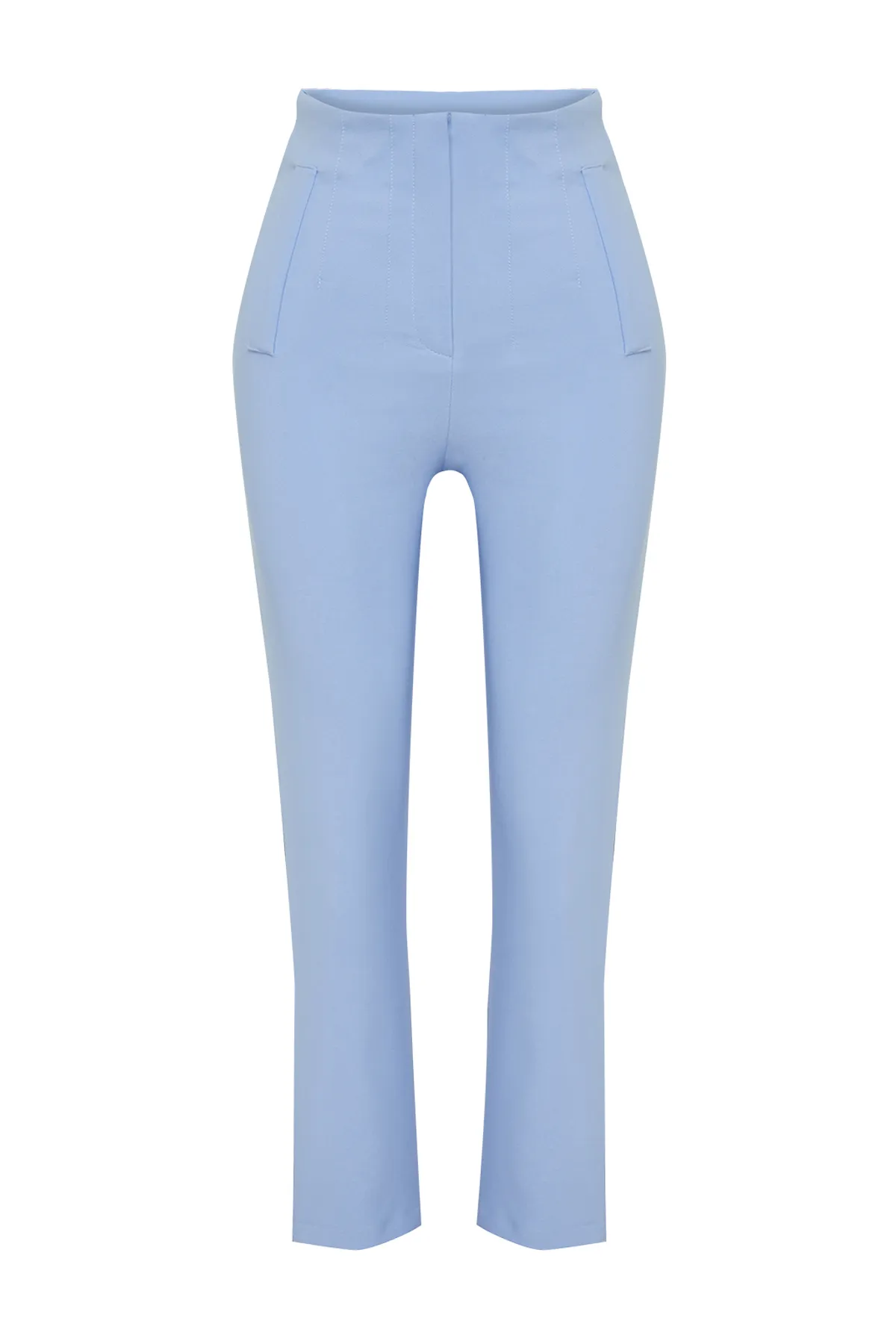 Trendyol Collection  Hellblaue gewebte Hose mit Zigarettenmuster und hoher Taille in Knöchellänge TWOSS20PL0515