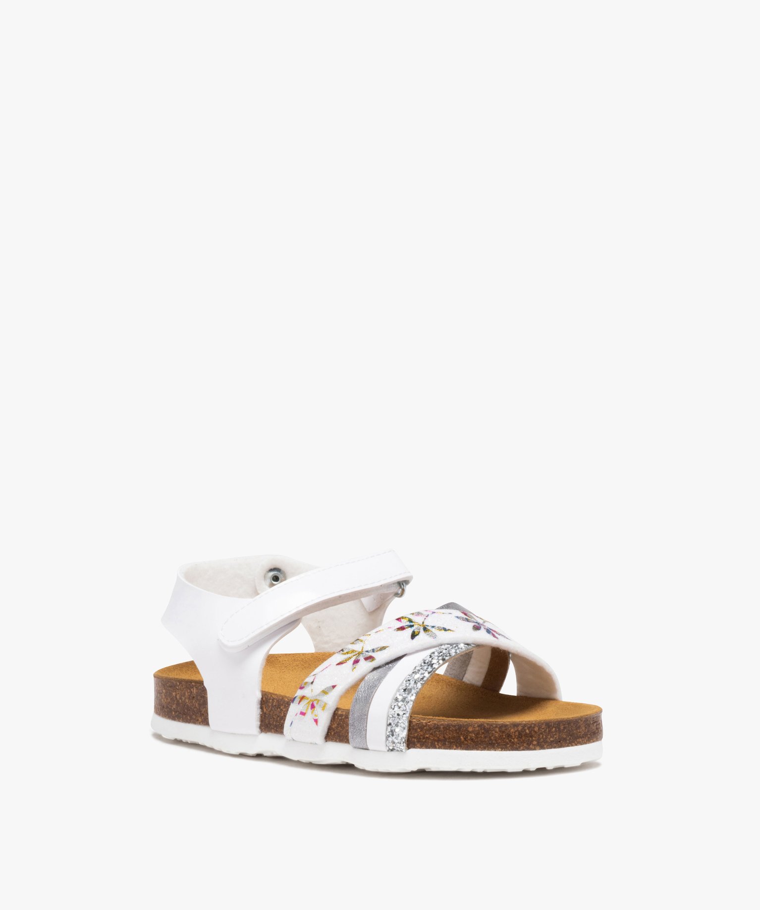 Sandales fille à brides croisées irisées et à paillettes blanc | GEMO
