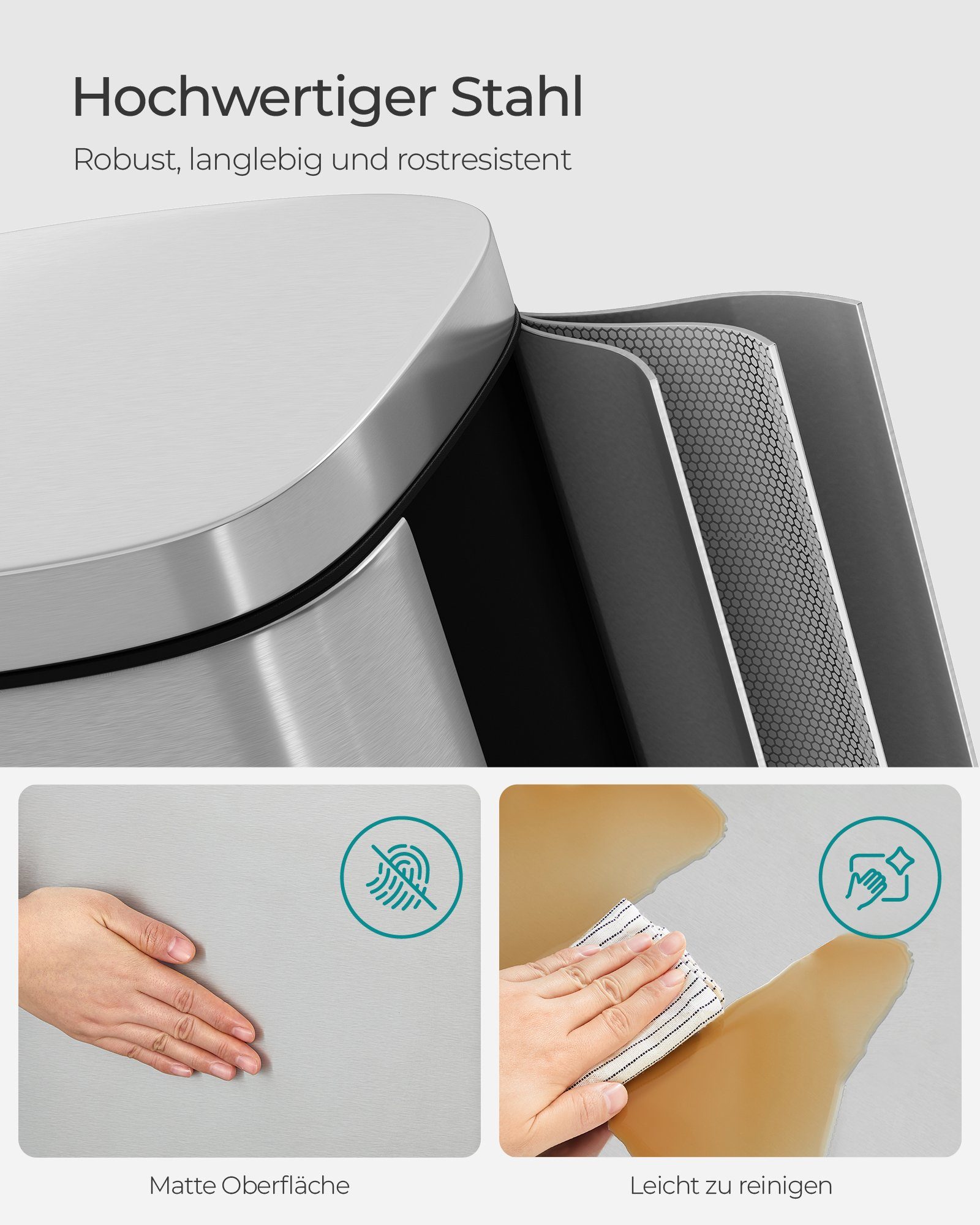 SONGMICS Mülleimer Müllbehälter, Abfalleimer, 30 L,Softclose