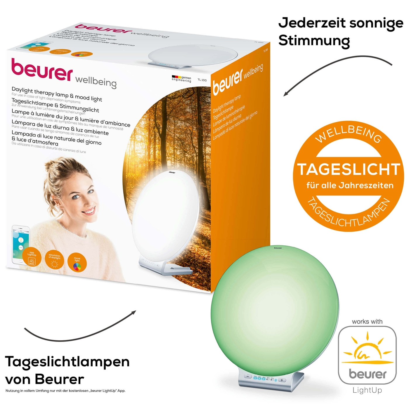Beurer Tageslichtlampe TL 100-2-in-1 Tageslichtlampe & Stimmungslampe mit einfacher Bedienung durch App