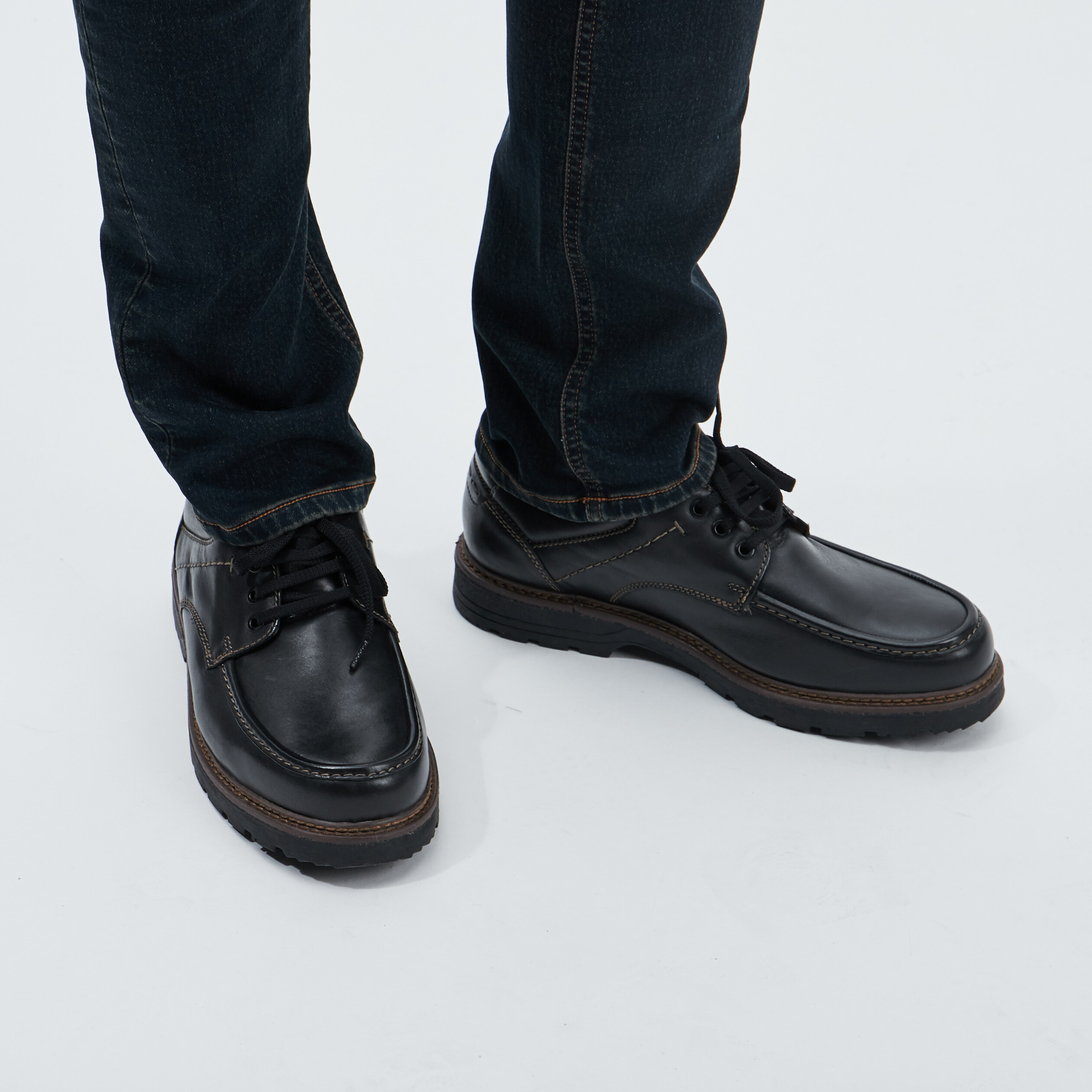 Derbies plates en cuir Trappeur noir homme | La Halle