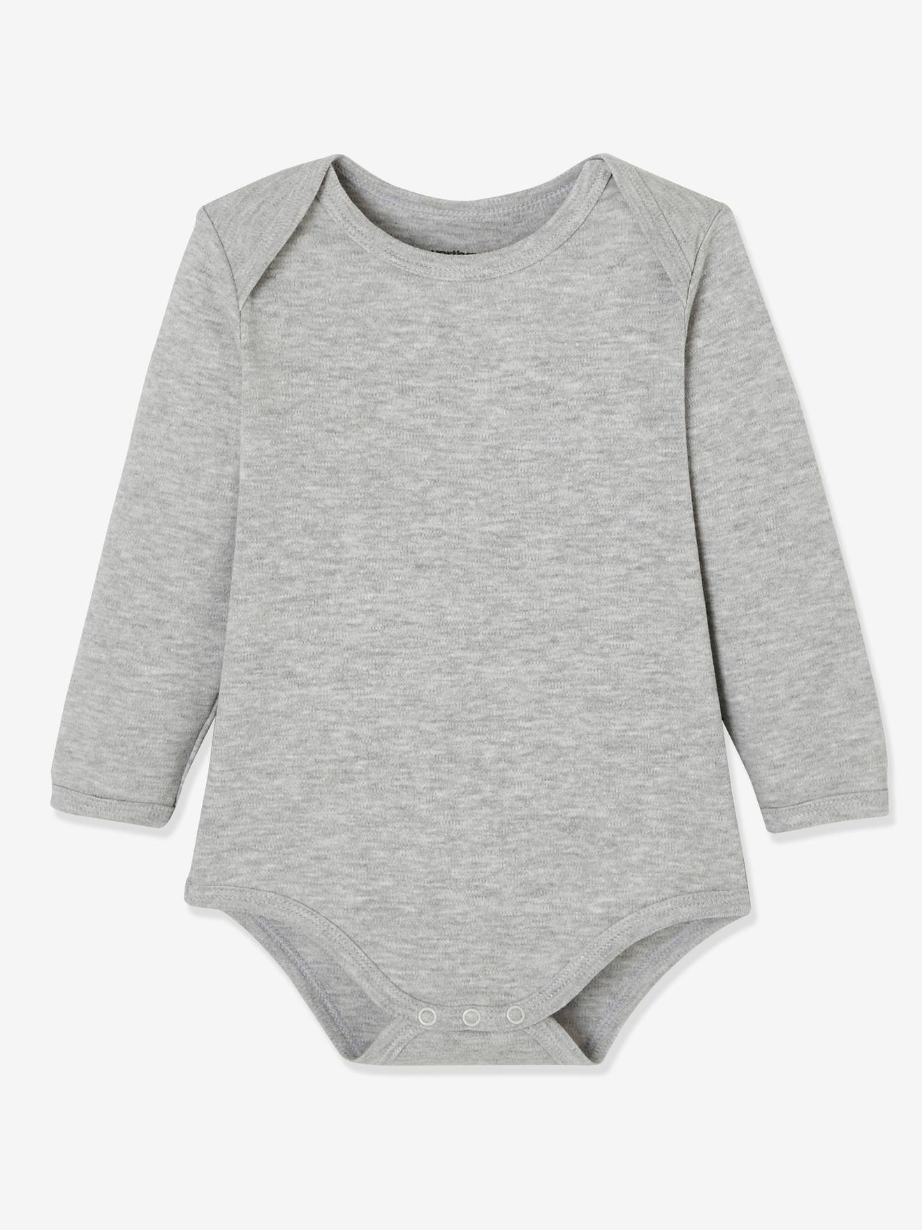 Lot de 7 bodies manches longues ouverture US bébé BASICS lot vert grisé