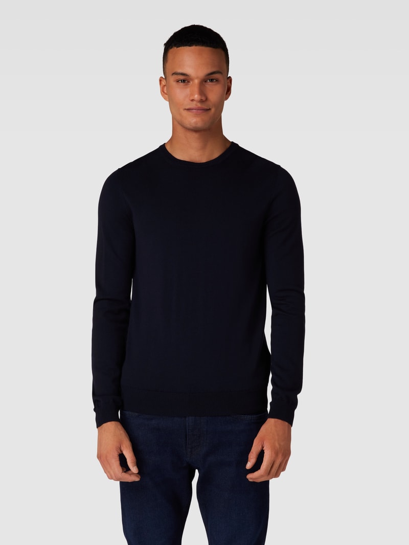 Pullover aus Schurwolle mit Rundhalsausschnitt in marineblau