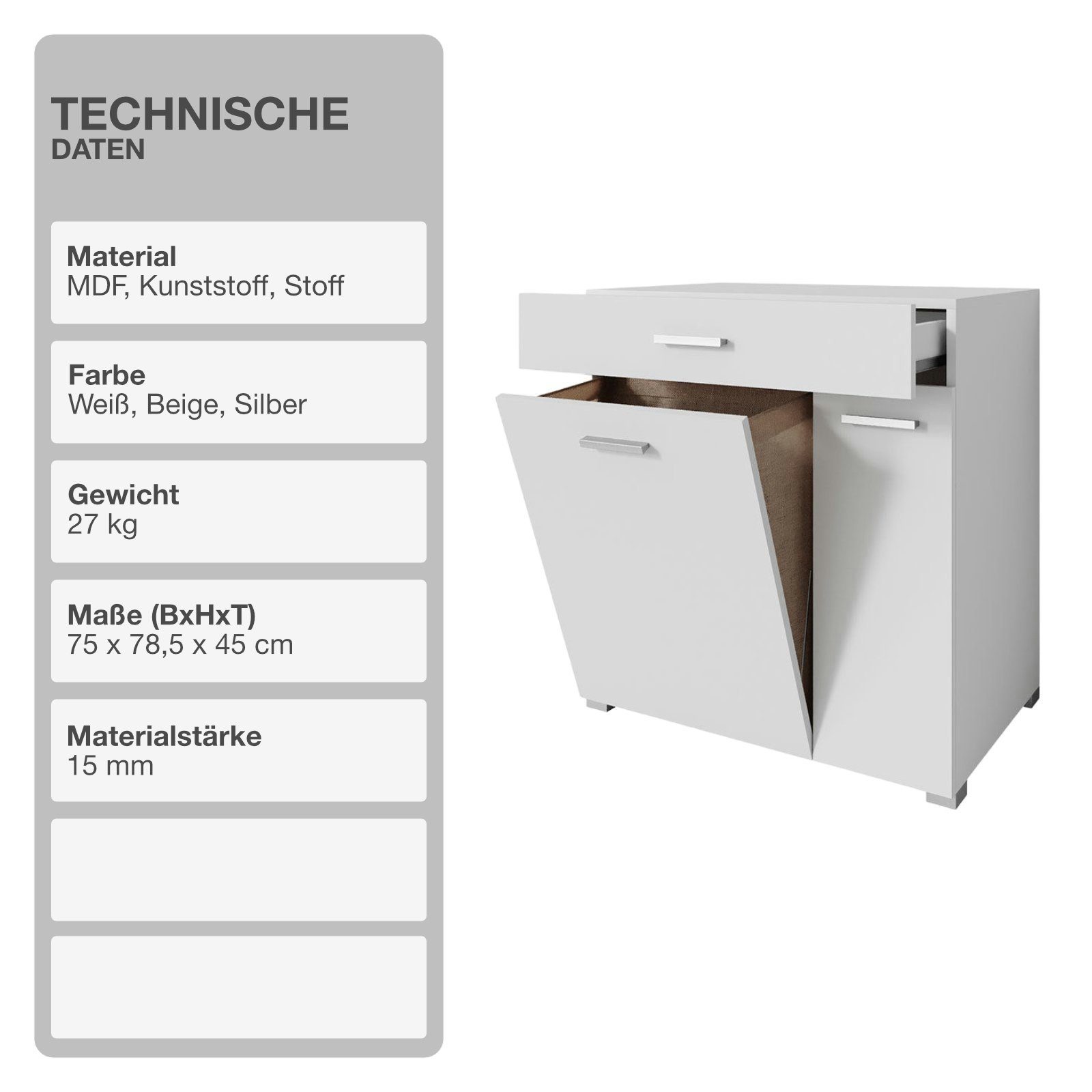 STADO Wäscheschrank Wäscheschrank, Badmöbel, Waschmaschinenschrank, Badschrank
