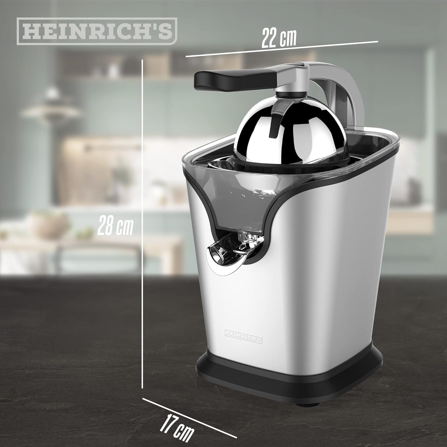 Heinrich´s Zitruspresse HZP 8692, 100,00 W, elektrischer Juicer inkl. Fließstopfunktion rostfrei