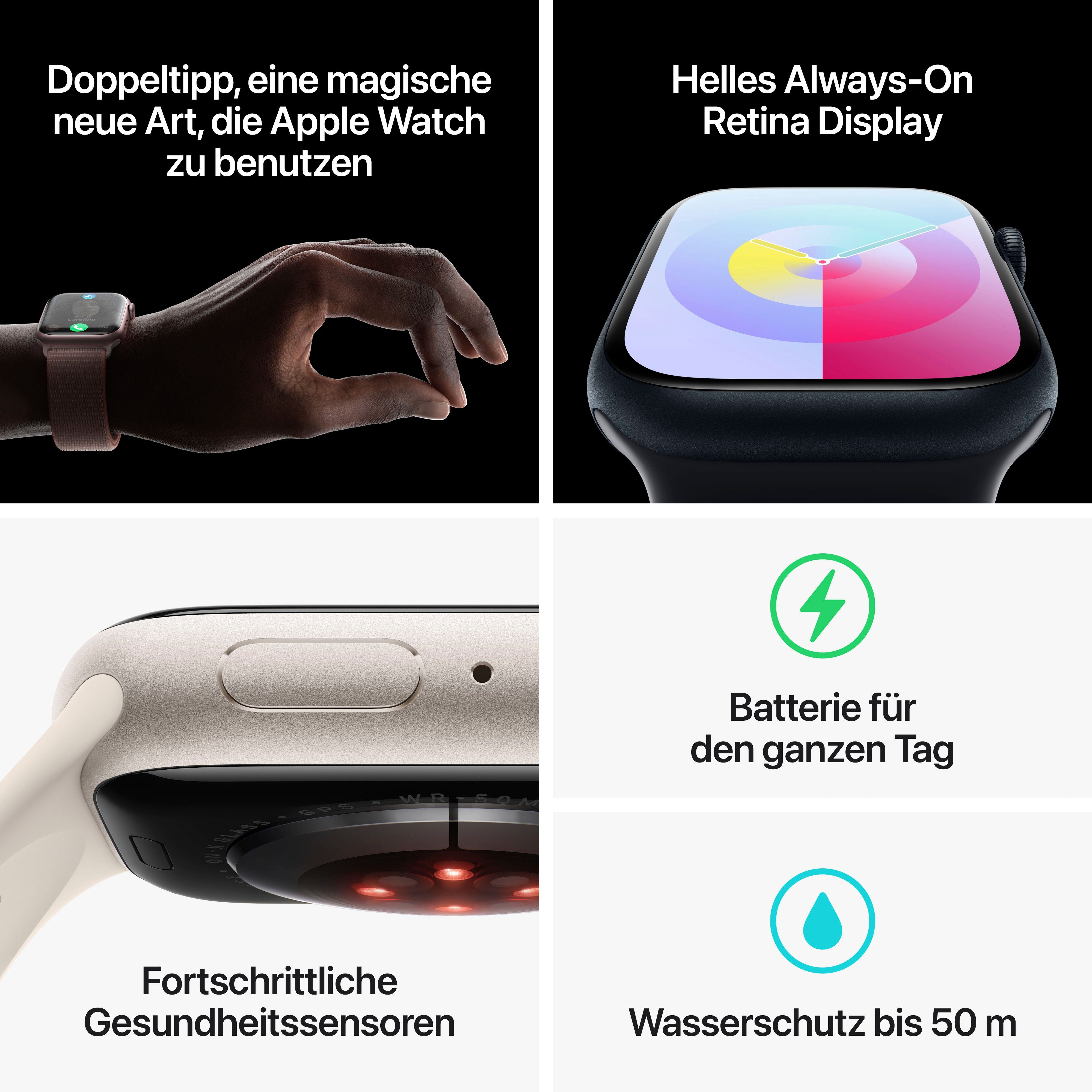 Apple Watch Series 9 GPS Aluminium 45mm Smartwatch (4,5 cm/1,77 Zoll, Watch OS 10), Sport Loop