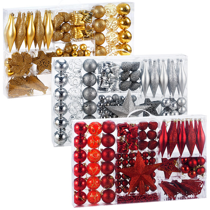 DEUBA Weihnachtsbaumkugeln Weihnachtsbaumschmuck 102 tlg  3/4/6cm rot