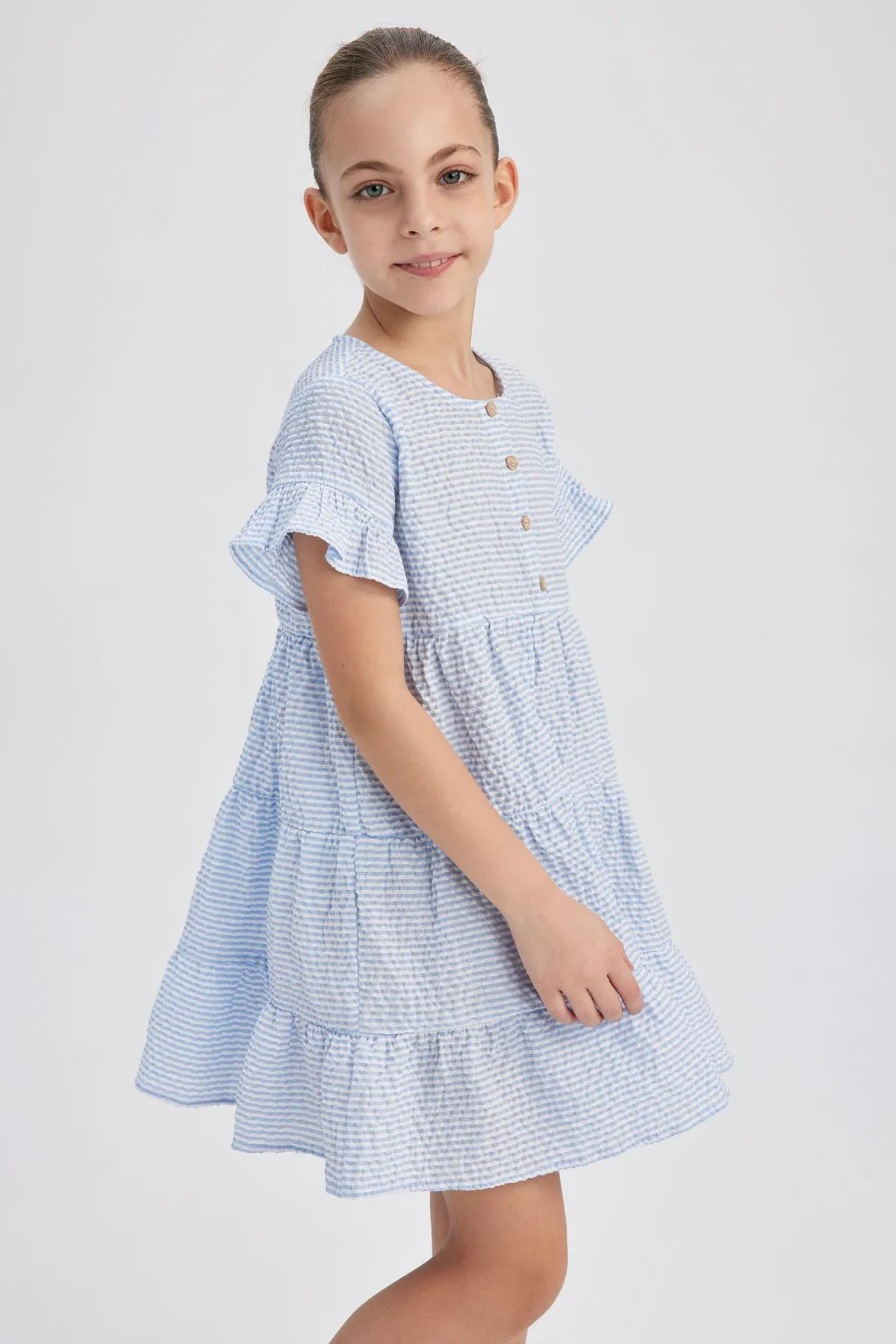 DeFacto  Gestepptes, kurzärmliges Schwungradkleid für Babys, Mädchen, Tyc00719856892