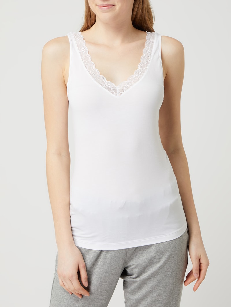 Unterhemd mit Spitze Modell 'Cotton Lace' in weiß
