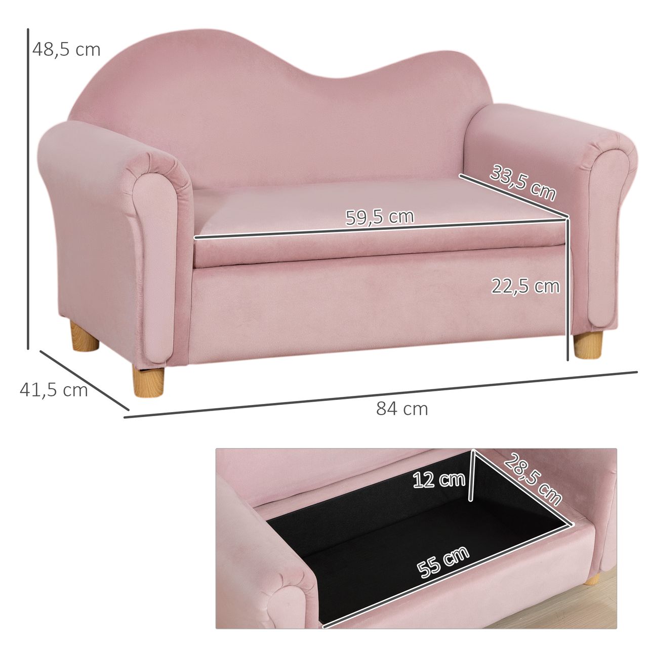 HOMCOM Kindersofa Kindercouch mit Stauraum, Spielsofa für Kinder 3-5 Jahre