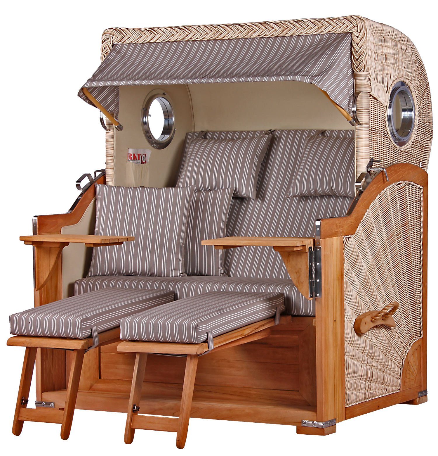 bene living Strandkorb Königssee 2,5-Sitzer Teak - PE shell - Modell 501, BxTxH: 142x95x170 cm, Volllieger ca. 175 Grad, Ostsee-Strandkorb, inkl. Liftersystem und Bullaugen