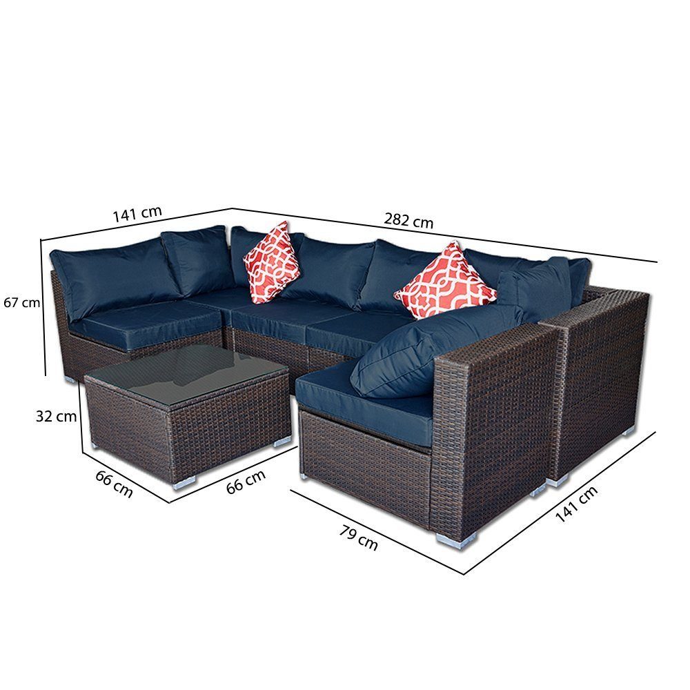 Melko Gartenlounge-Set Rattanmöbel Gartengarnitur Gartenmöbel Sitzgruppe Sofa in Braun Blau Schwarz Rot Sitzkissen Lounge Polyrattan Möbel Sitzgarnitur Garnitur Garten Set Couch Gartenset Terrassenmöbel Essgruppe XXL Marineblau, (Stück), mit bequemer