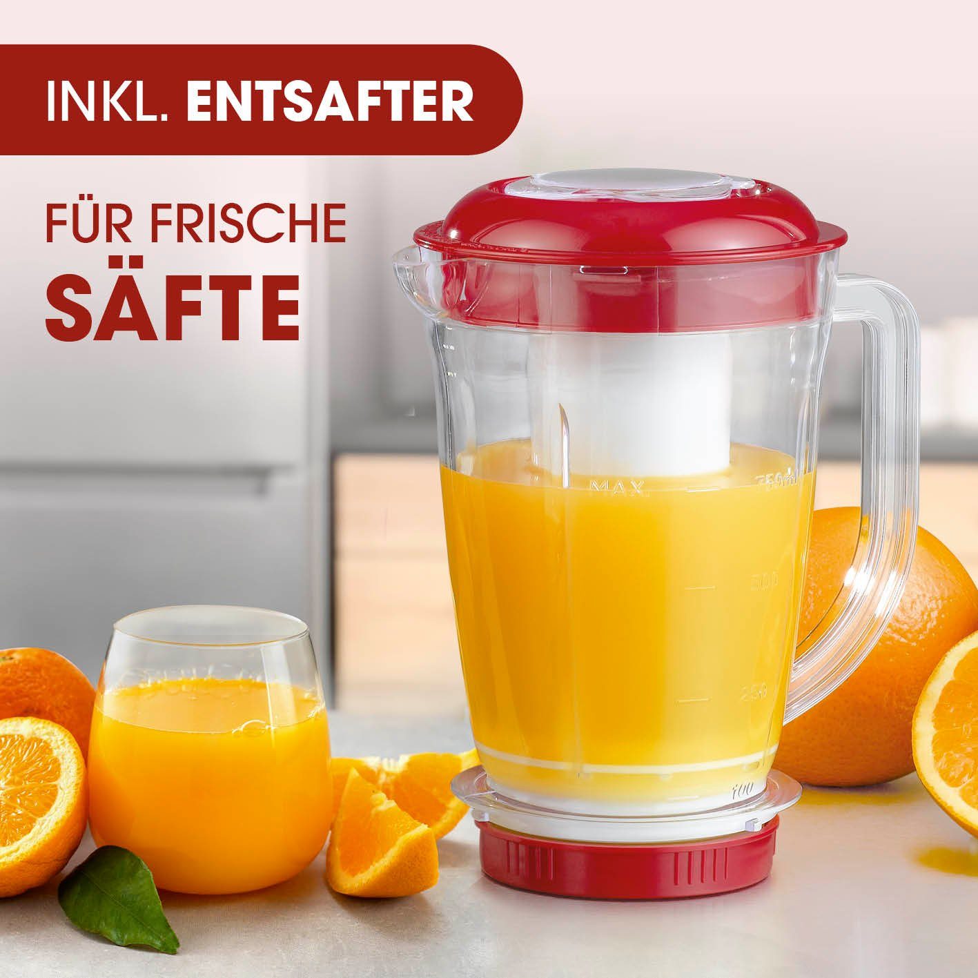 Mr. Magic Standmixer Smoothie Maker inkl. To-Go Becher, 400 W, rot 18 Teile - spülmaschinengeeignet