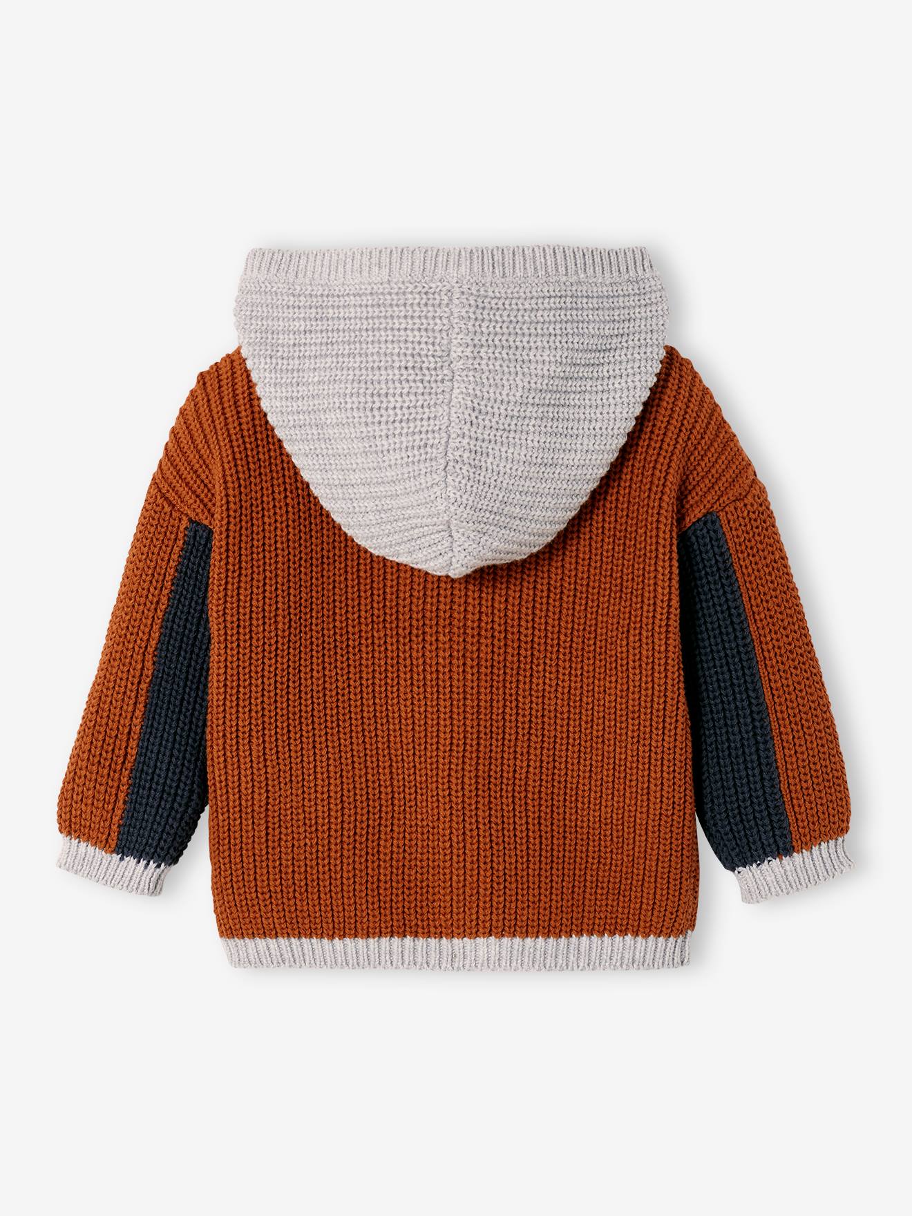 Vertbaudet Jungen Baby Cardigan mit Kapuze, Rippenstrick - ziegel