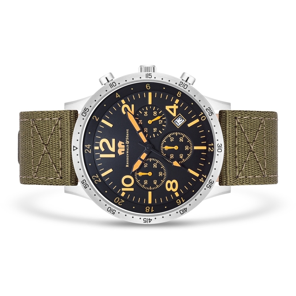Rhodenwald & Söhne Chronographe Flight Captain en Argent Nylon en Vert Montre