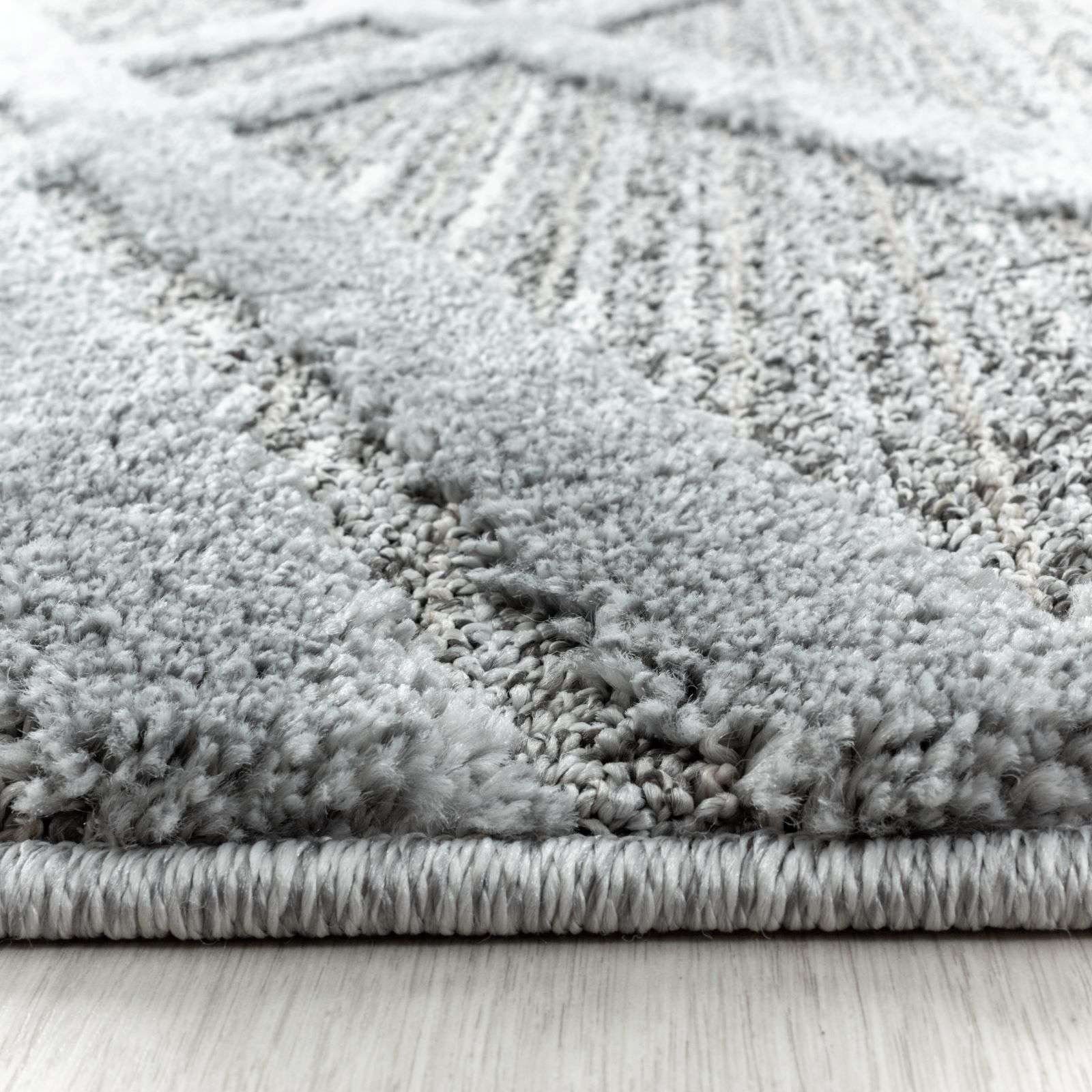 Designteppich Designerteppich Tokio hoch-tief Struktur Wellen grau, TaraCarpet, rechteckig, Höhe: 20 mm, moderner scandi boho Welle grau Wohnzimmer Schlafzimmer Flur 080x150