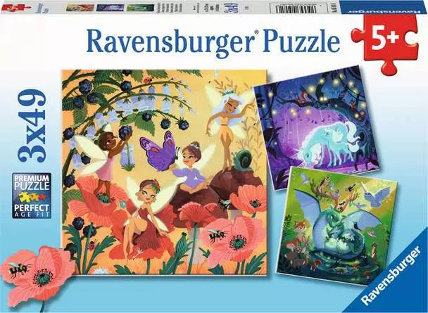 Kinderpuzzle ab 5 Jahren - Einhorn, Drache und Fee - 49 Teile