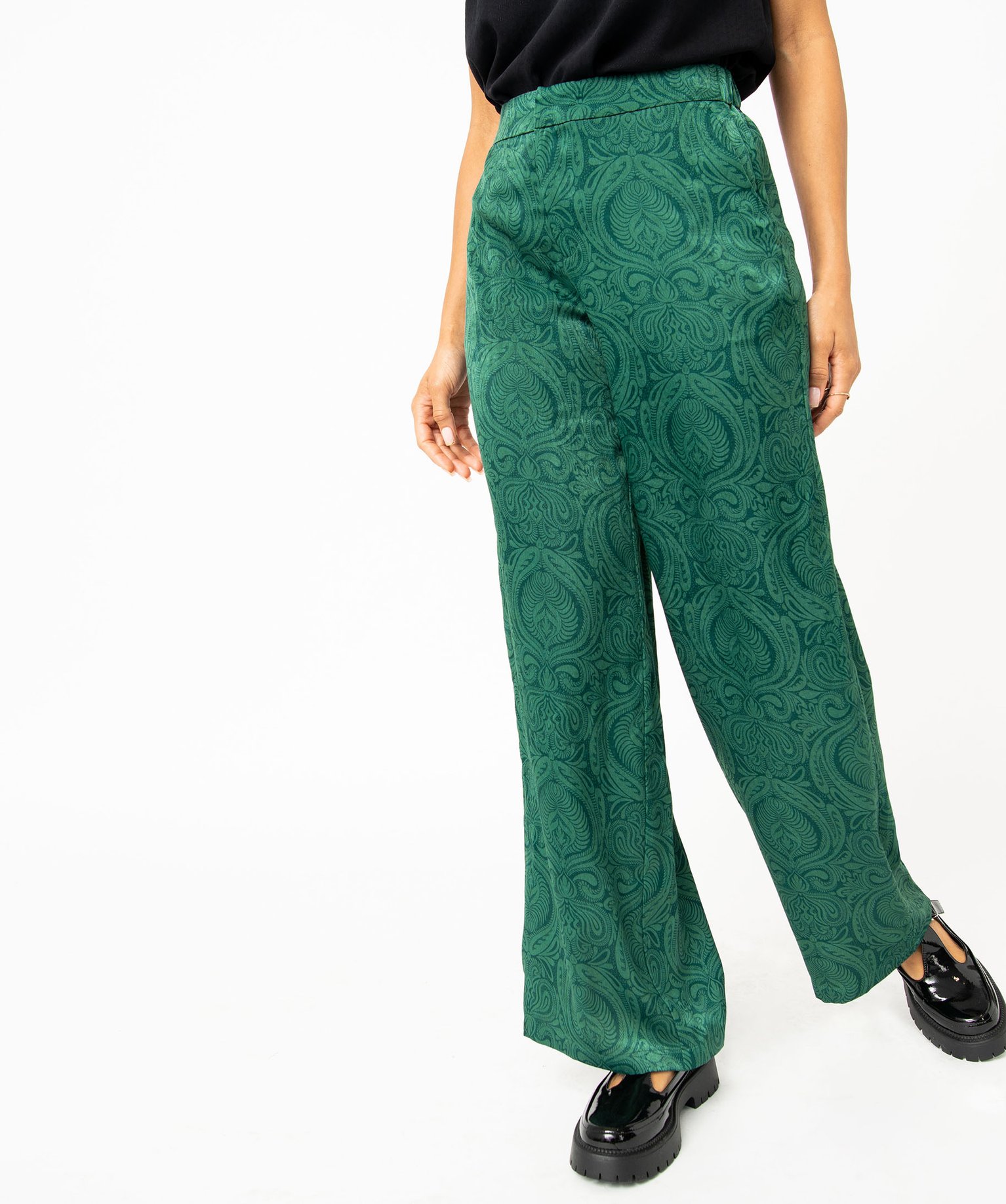 Pantalon large en satin fluide imprimé femme imprime | GEMO