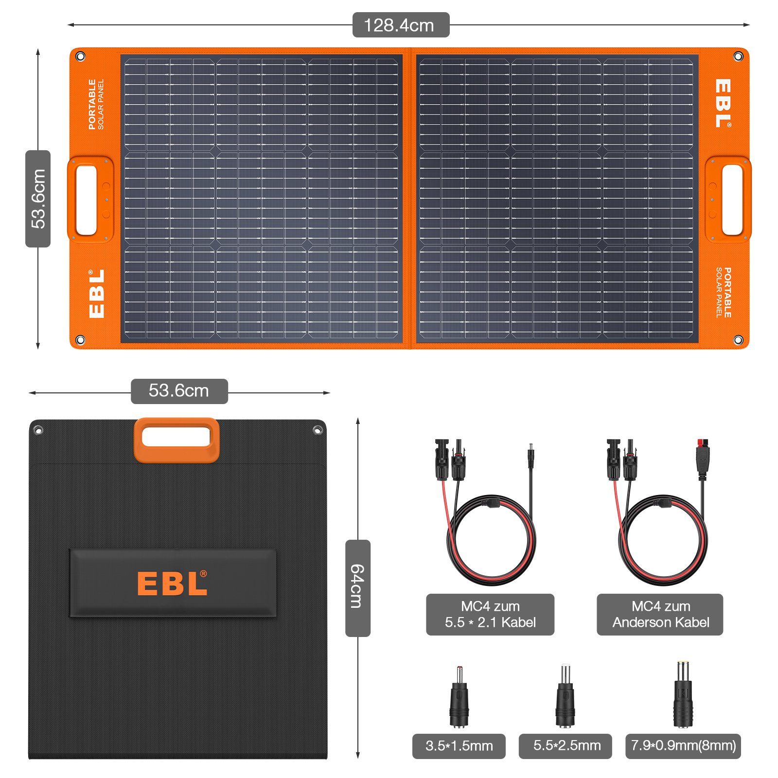 EBL Solaranlage Faltbares 100W Solarmodul, Monokristallin, für Powerstation, 100,00 W, Monokristallin, (1-St)