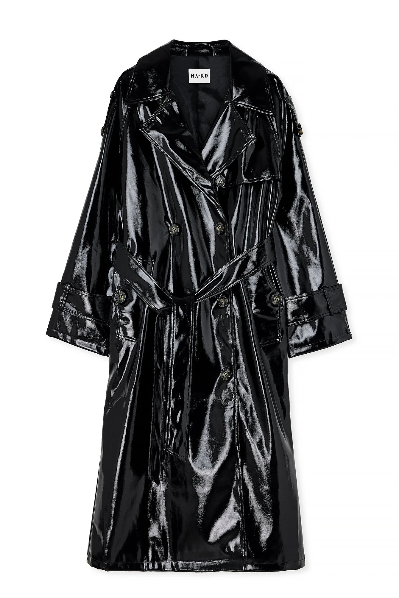 Glänzender PU-Trenchcoat mit Gürtel